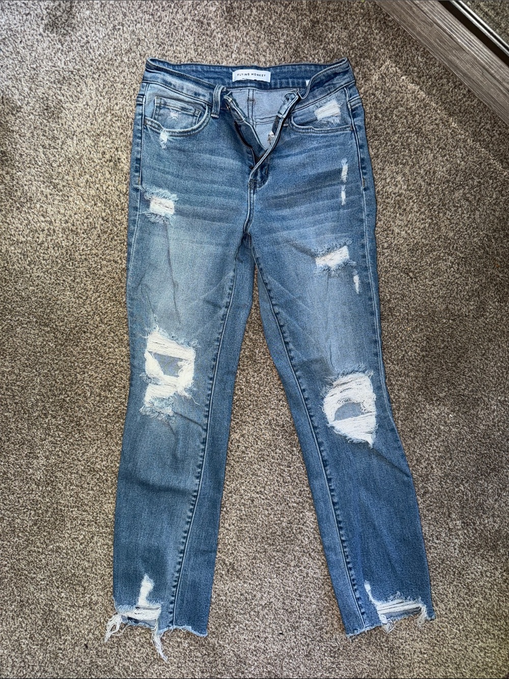 Flying Monkey Distressed Skinny Blue Jeans